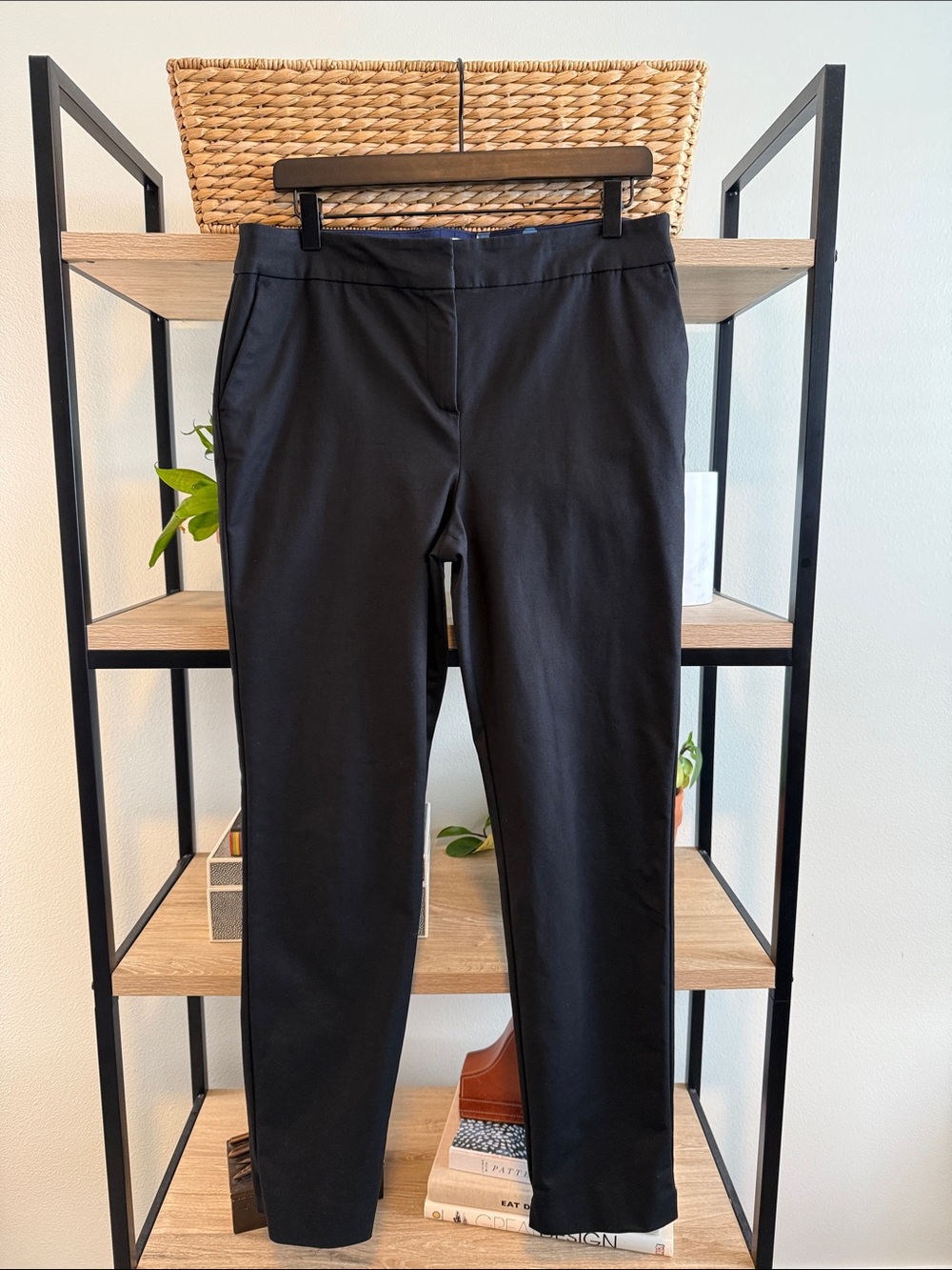 Boden High-Rise Stretch Cotton Black Woven Career Dress Pant Trouser, 10